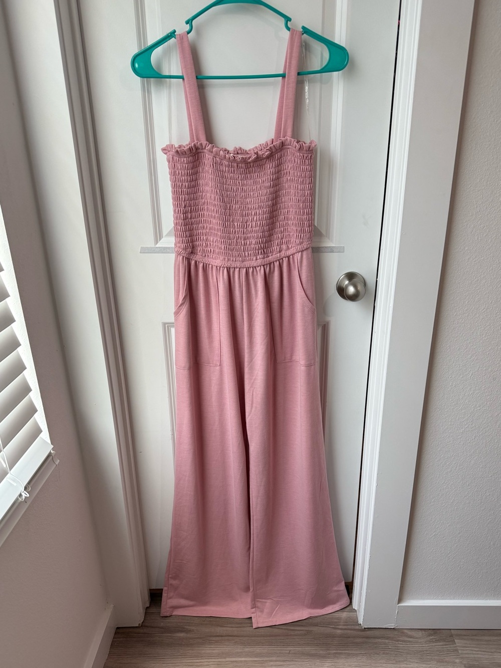 Moa Moa Pink Smocked Wide-Leg Jumpsuit Size Small Retro 70’s Vintage Style
